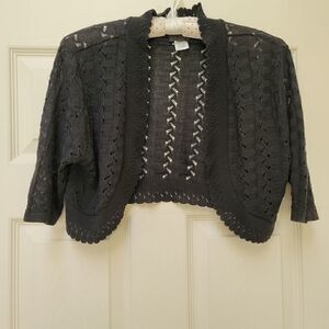 Cardigan hot shot x-large girls youth black lace scalloped short cropped cover u